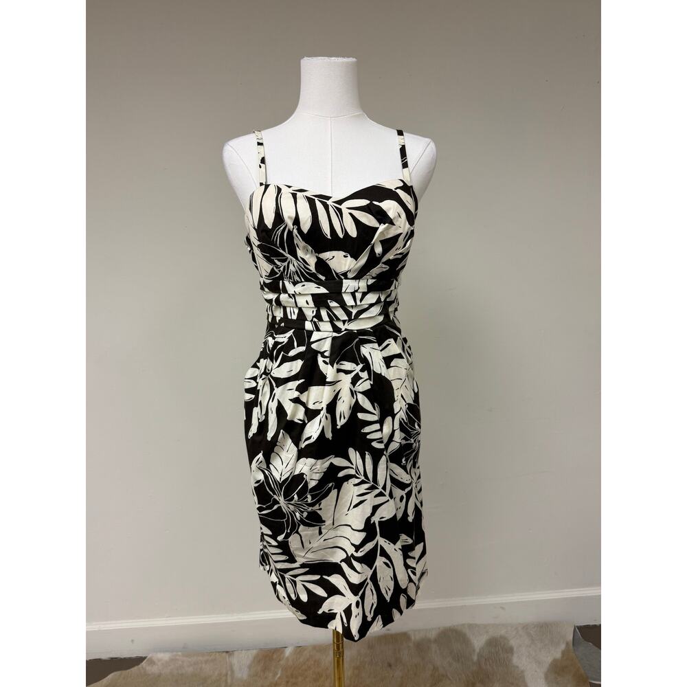 BCX Black White Leaf Bow Accent Sleeveless Sundress Mini Cocktail Dress Size 9